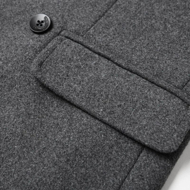 Manteau En Laine À Double Boutonnage Pour Homme Trench-coat Chaud Veste D'affaires Décontractée Automne Et Hiver - Noir