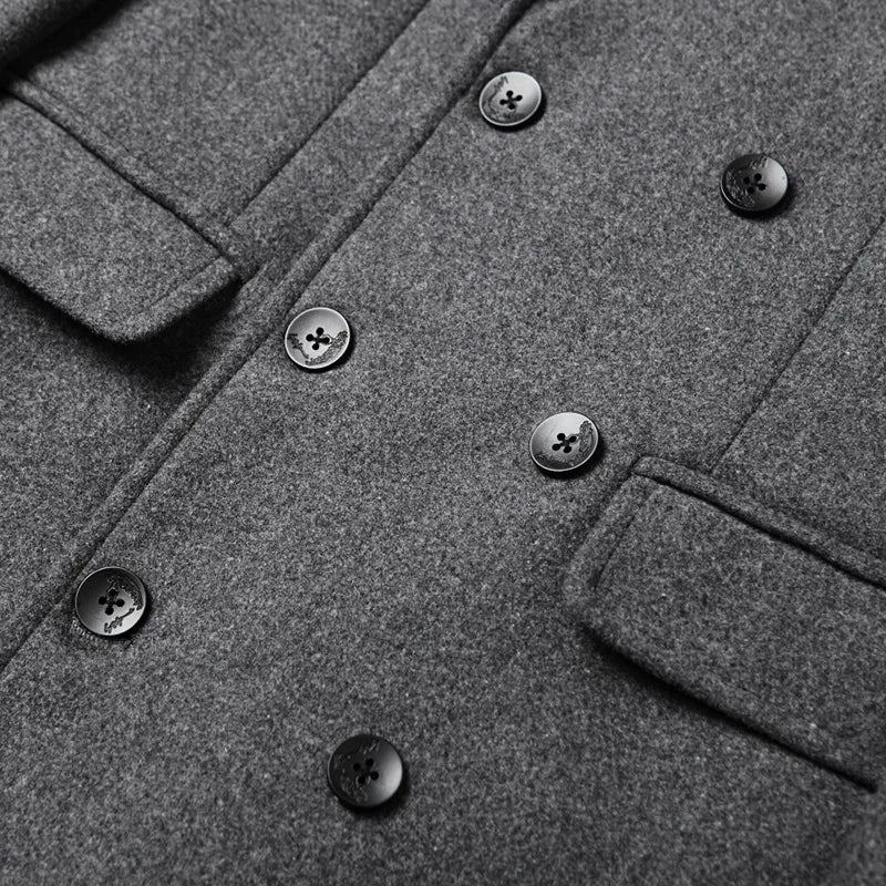 Manteau En Laine À Double Boutonnage Pour Homme Trench-coat Chaud Veste D'affaires Décontractée Automne Et Hiver - Noir