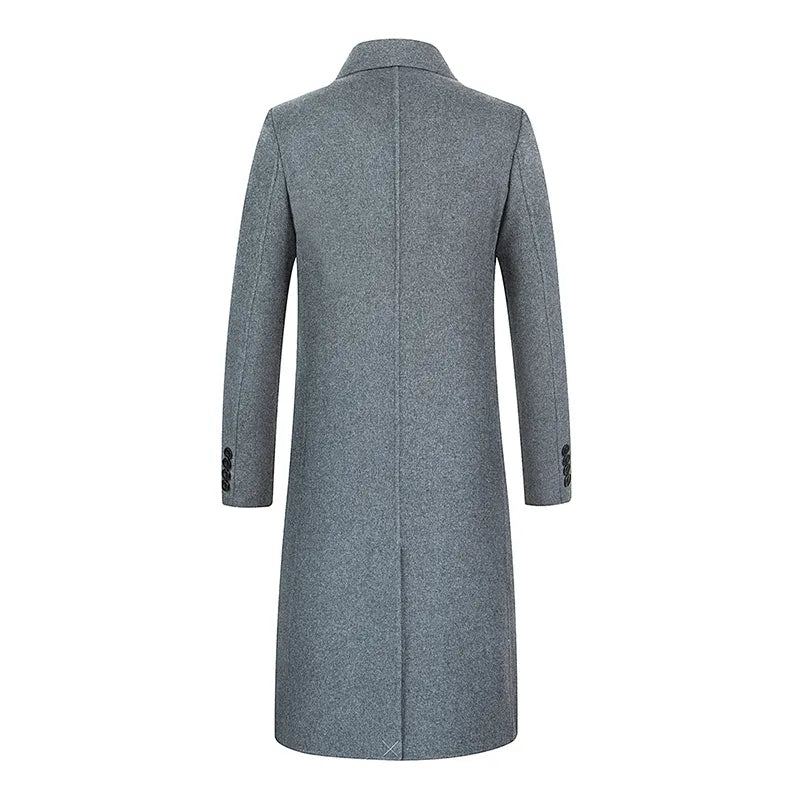 Manteau En Laine Double Face Fait À La Main Coupe-vent Long Au Dessus Du Genou Pour Hommes - Gris