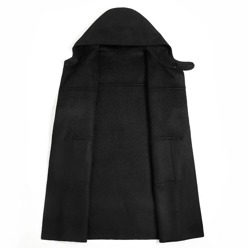 Manteau En Laine Double Face Pour Homme Cape À Capuche Boucle En Corne Haut De Gamme Coupe-vent Noir - Vert