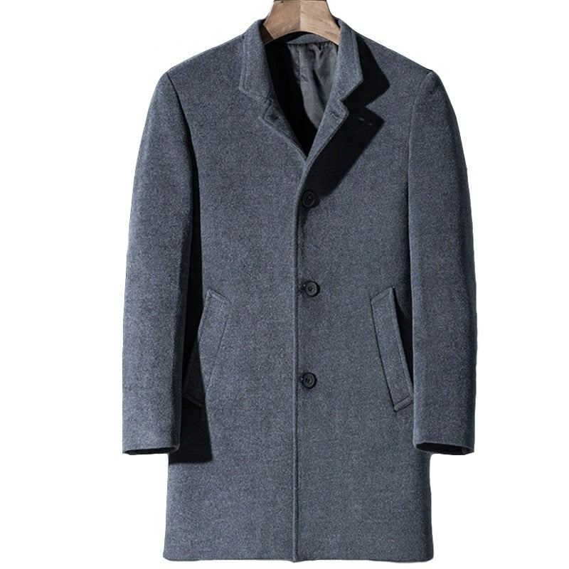 Manteau De Laine D'hiver Hommes Longues Sections Manteaux De Veste En Cachemire Trench-coat De De Luxe Hiver - Gris