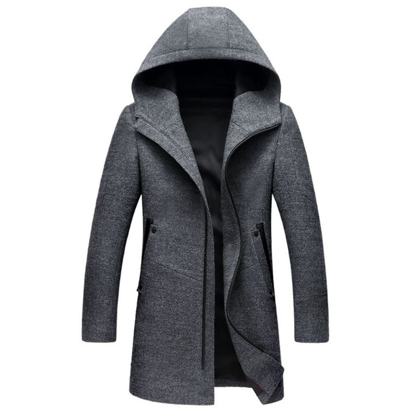 Manteau De Laine D'hiver Hommes Veste De De Haute Qualité À Capuche - Noir