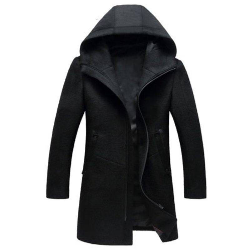 Manteau De Laine D'hiver Hommes Veste De De Haute Qualité À Capuche - Noir