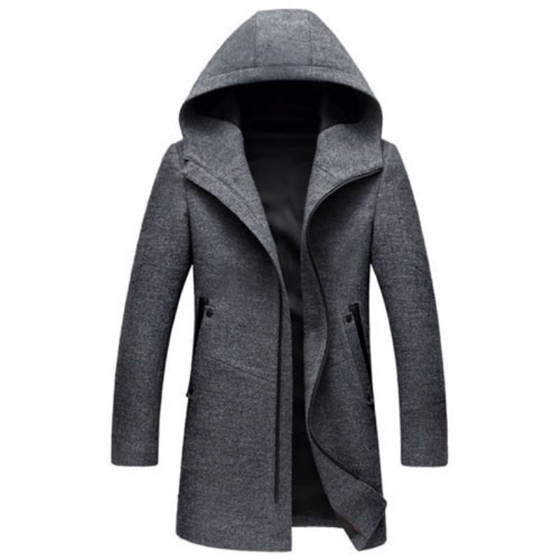 Manteau De Laine D'hiver Hommes Veste De De Haute Qualité À Capuche - Noir