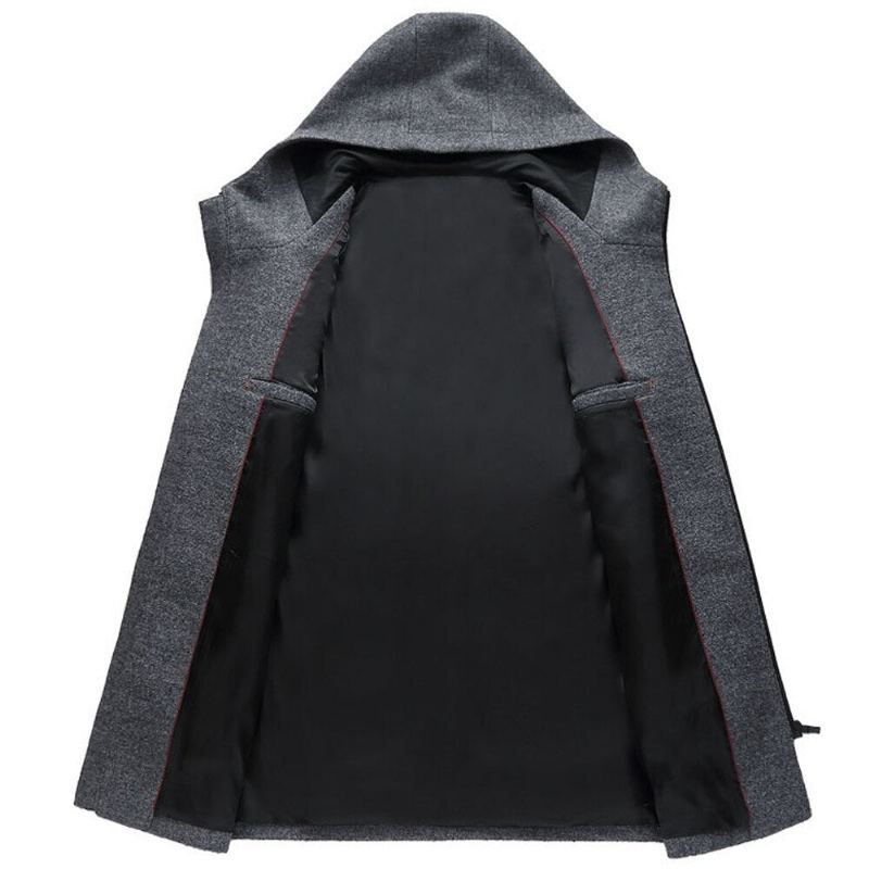 Manteau De Laine D'hiver Hommes Veste De De Haute Qualité À Capuche - Noir