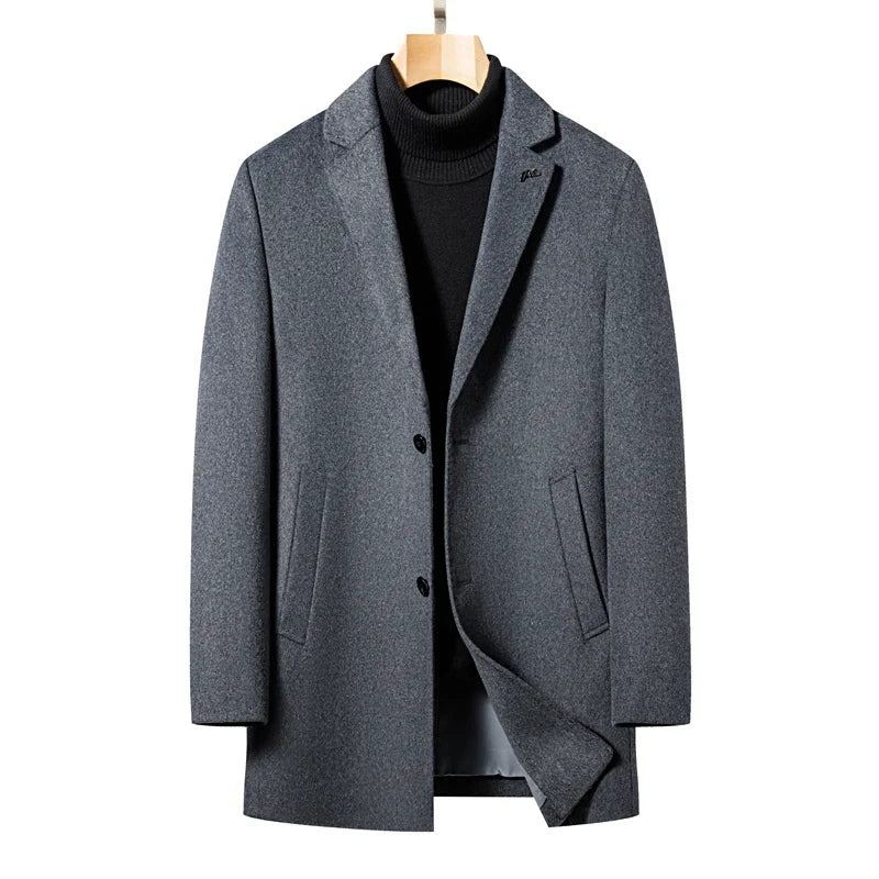 Manteau De Laine Hommes Affaires Décontracté Trench Épais - Gris