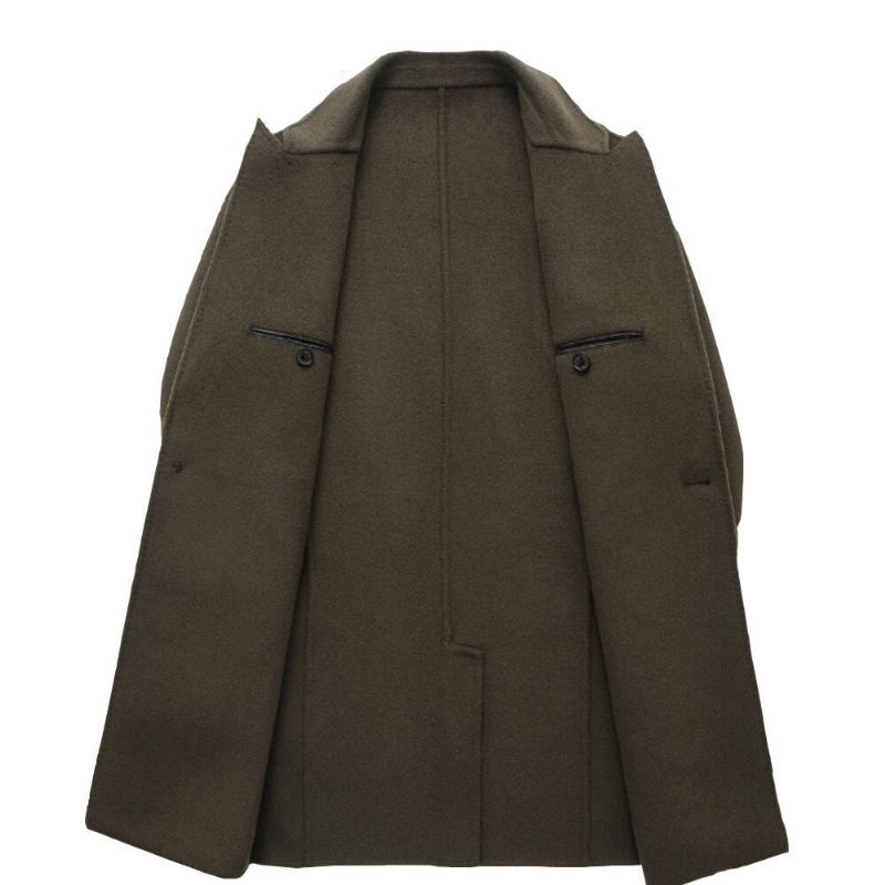 Manteau En Laine Pour Hommes En Cachemire Double Face Hiver Décontracté Manteaux Longs En Solide - Vert Armée