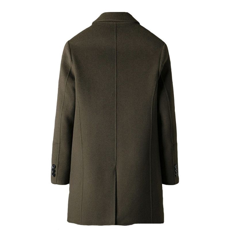 Manteau En Laine Pour Hommes En Cachemire Double Face Hiver Décontracté Manteaux Longs En Solide - Vert Armée