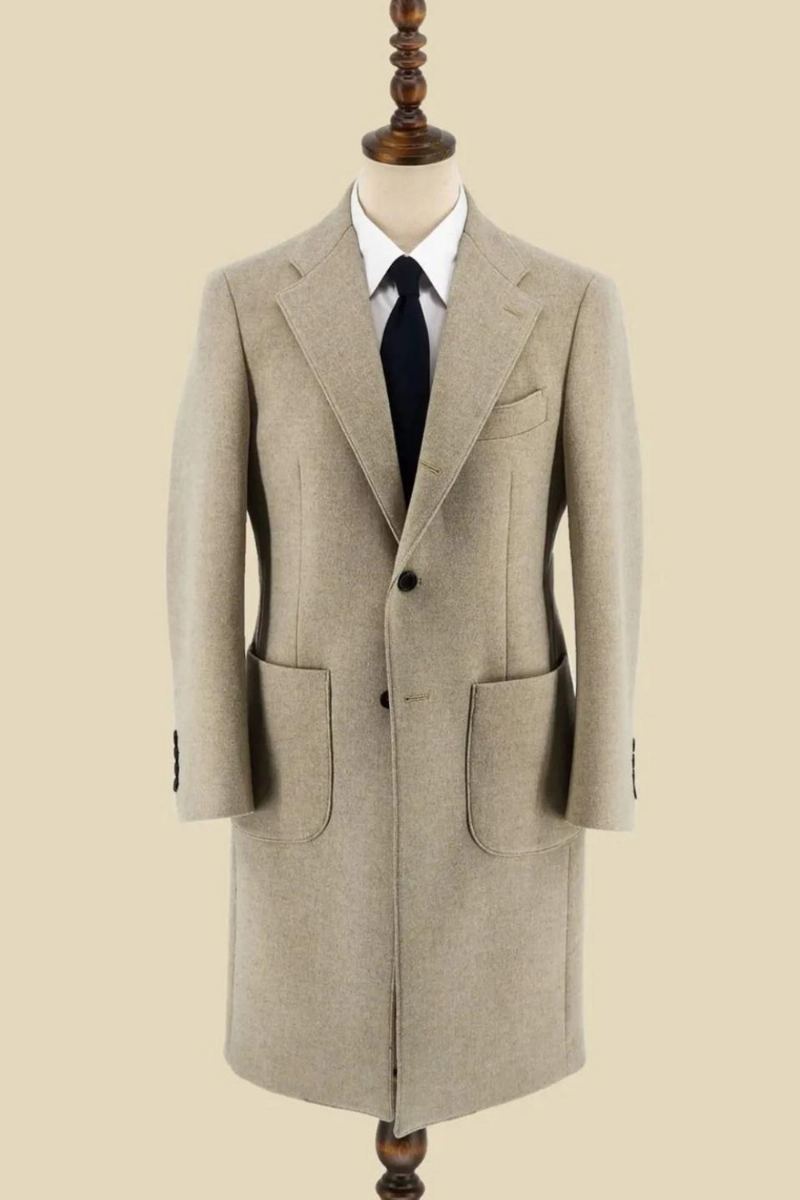 Manteau En Laine Pour Hommes Classique Solide Style Anglais Épais Long Simple Boutonnage Décontracté Veste Chaude D'hiver