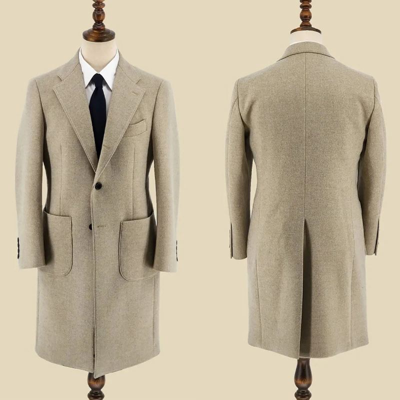 Manteau En Laine Pour Hommes Classique Solide Style Anglais Épais Long Simple Boutonnage Décontracté Veste Chaude D'hiver - Brun