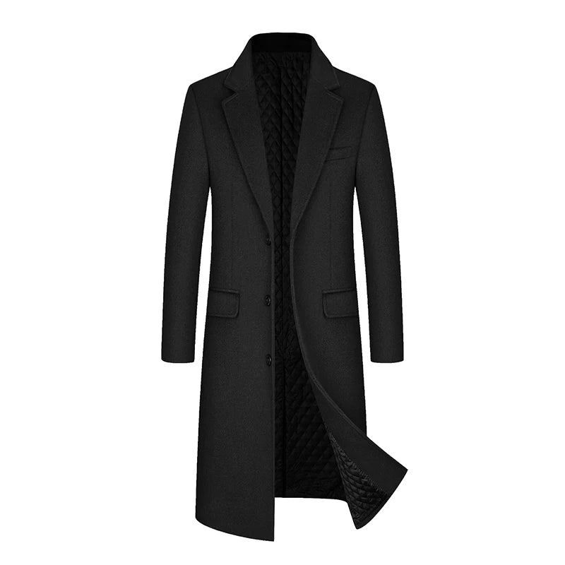 Manteau En Laine Pour Hommes Coupe-vent D'automne Et D'hiver De Longueur Moyenne - Noir