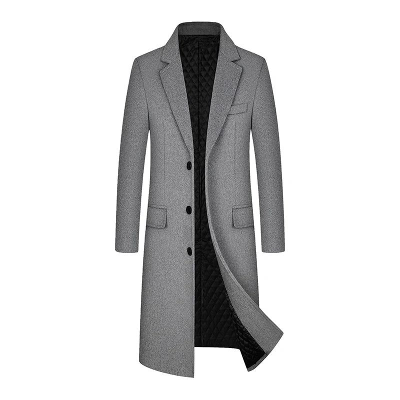 Manteau En Laine Pour Hommes Coupe-vent D'automne Et D'hiver De Longueur Moyenne - Noir