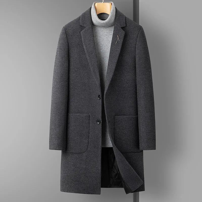 Manteau En Laine Pour Hommes Décontracté Tout Business Version Tendance Mélanges De Épais - Gris