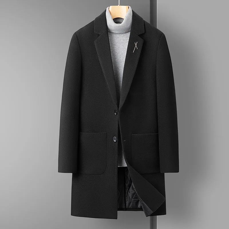 Manteau En Laine Pour Hommes Décontracté Tout Business Version Tendance Mélanges De Épais - Gris