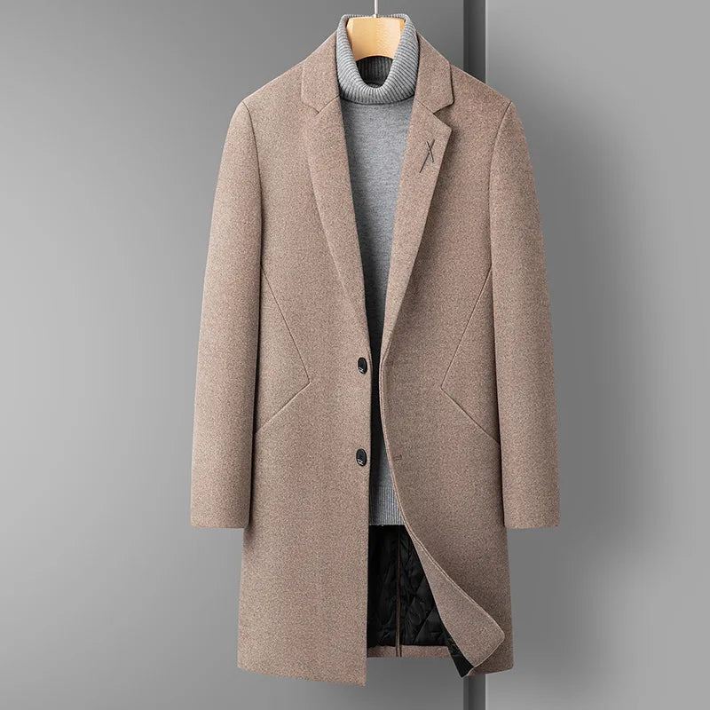 Manteau En Laine Pour Hommes Décontracté Tout Business Version Tendance Mélanges De Épais - Gris