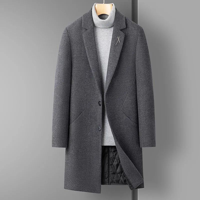 Manteau En Laine Pour Hommes Décontracté Tout Business Version Tendance Mélanges De Épais - Gris