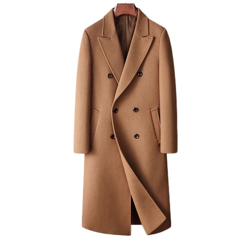 Manteau En Laine Pour Hommes Veste Longue En Mélange De D'automne En Et Cachemire À Pois Pardessus D'hiver Vêtements D'extérieur - Noir