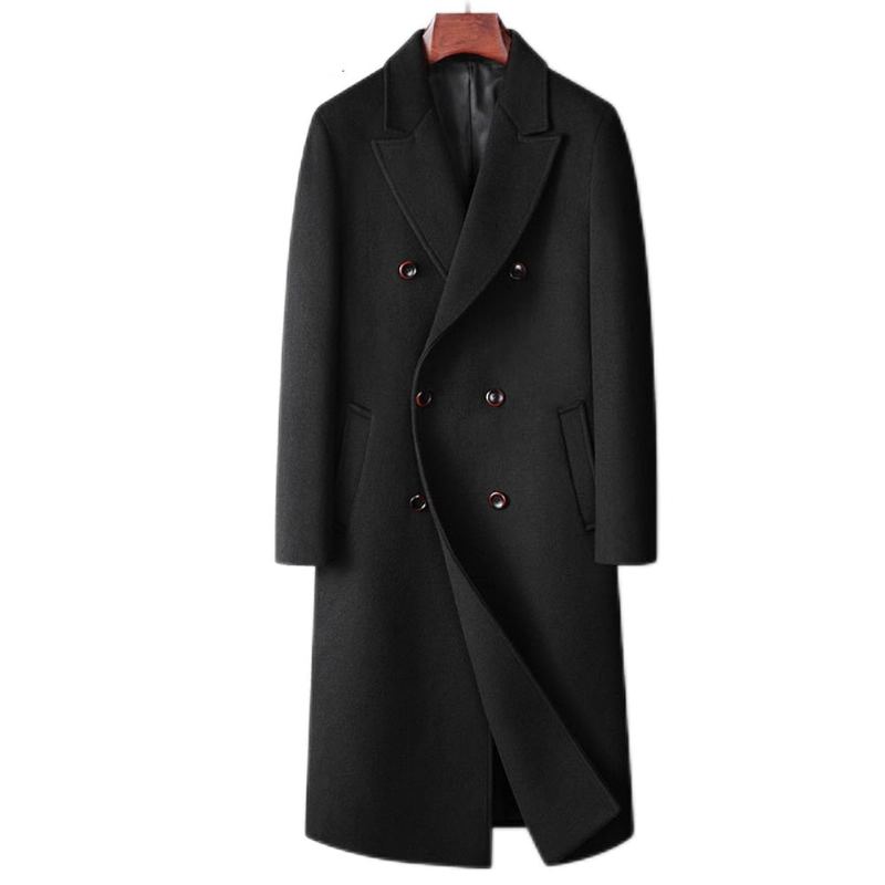 Manteau En Laine Pour Hommes Veste Longue En Mélange De D'automne En Et Cachemire À Pois Pardessus D'hiver Vêtements D'extérieur - Noir