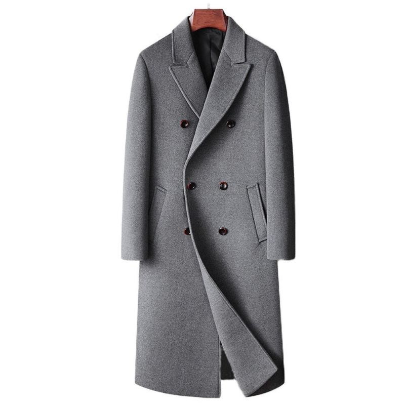 Manteau En Laine Pour Hommes Veste Longue En Mélange De D'automne En Et Cachemire À Pois Pardessus D'hiver Vêtements D'extérieur - Noir