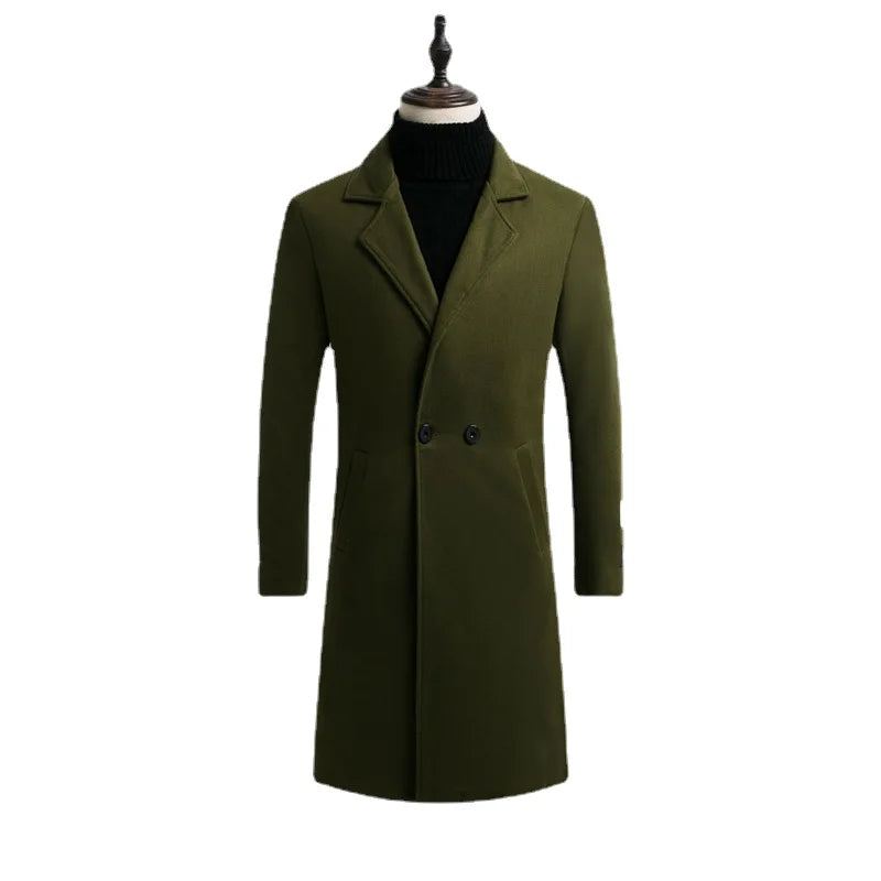 Manteau En Laine Pour Hommes Veste Trench Chaude À Col Montant Et Manches Longues Automne Et Hiver - Vert