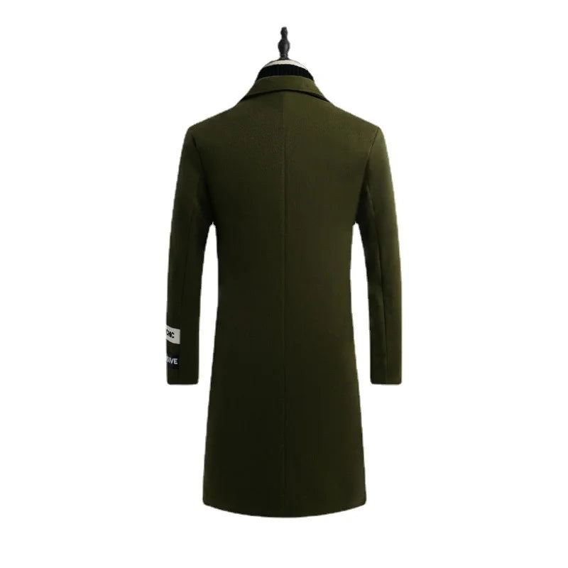 Manteau En Laine Pour Hommes Veste Trench Chaude À Col Montant Et Manches Longues Automne Et Hiver - Vert