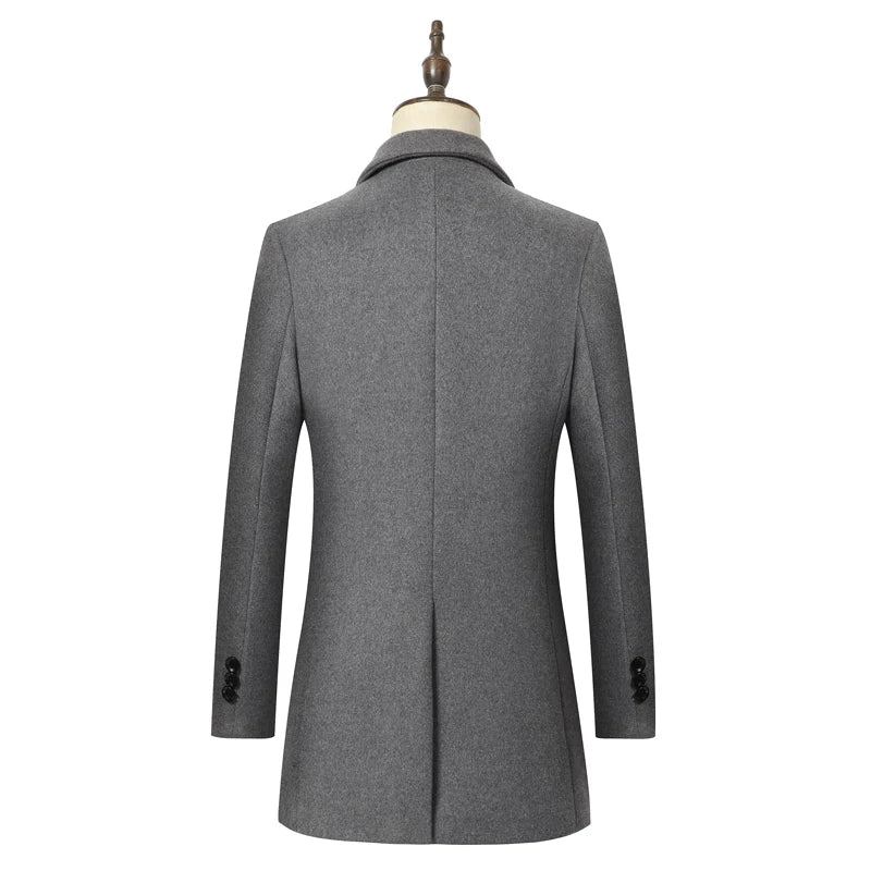 Manteau En Laine À Longue Section Pour Hommes Veste D'affaires Décontractée Style Classique Coupe Cintrée Automne Et Hiver - Noir