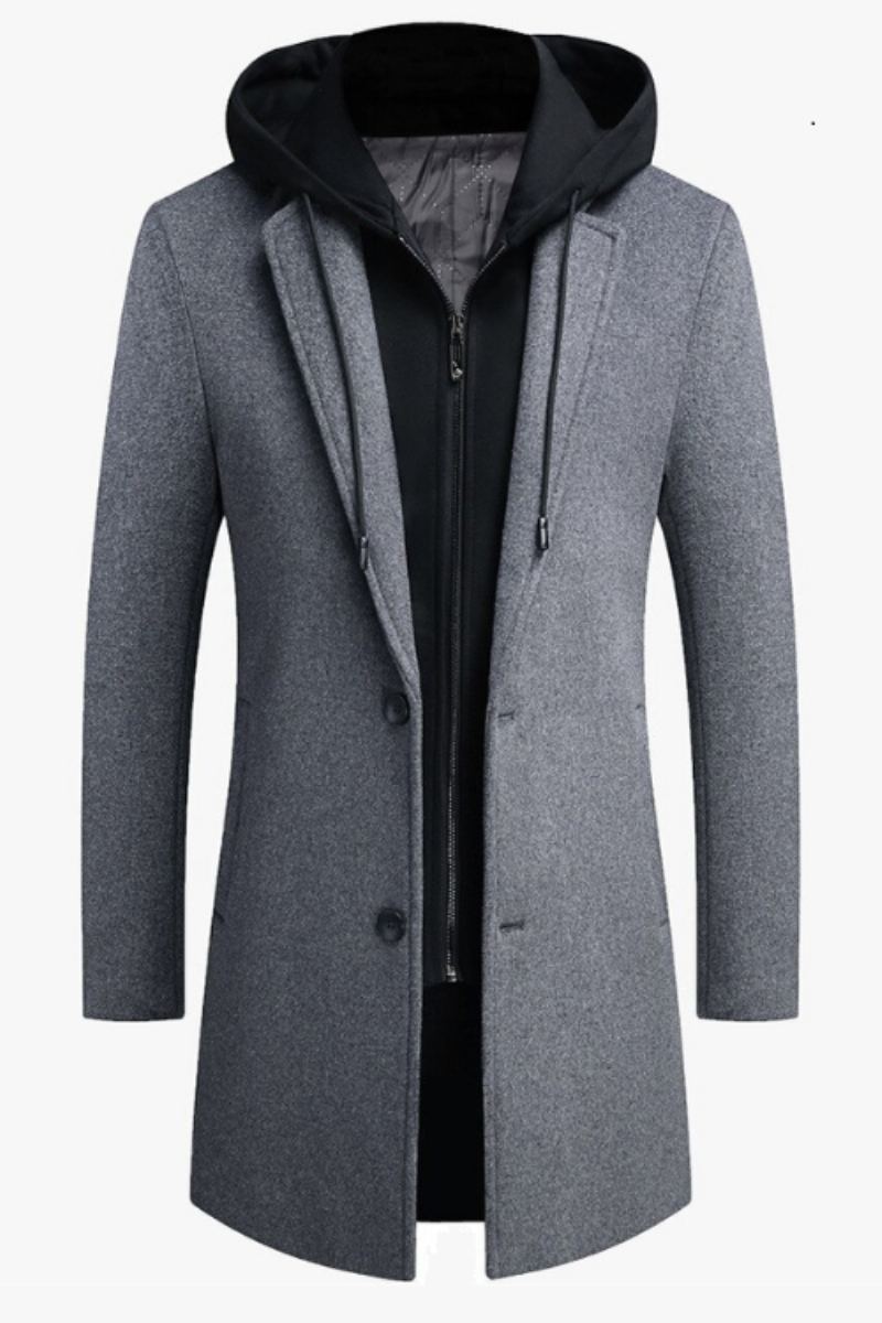 Manteau En Laine Mi-long Style Unique À Capuche Amovible Beau Streetwear Pour Étudiant Jeune Tendance Vestes Amples Et Chaudes Hommes