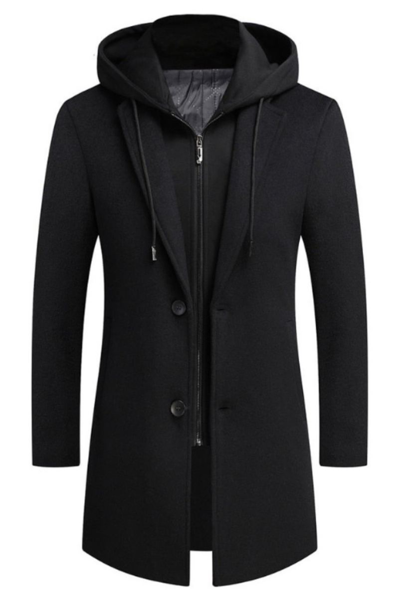 Manteau Long En Laine À Capuche Amovible Pour Homme Veste En