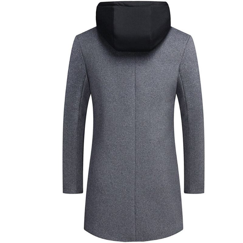 Manteau Long En Laine À Capuche Amovible Pour Homme Veste En - Noir