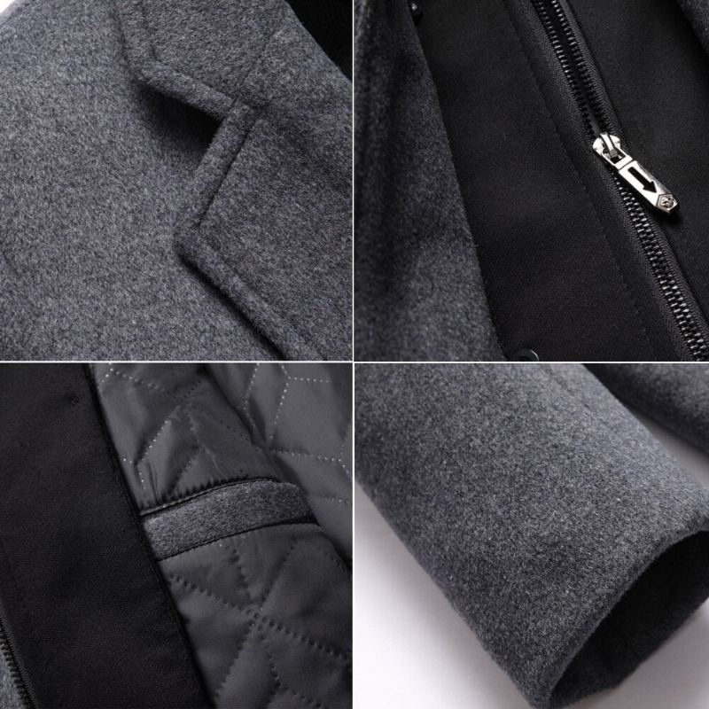 Manteau Long En Laine À Capuche Amovible Pour Homme Veste En - Noir