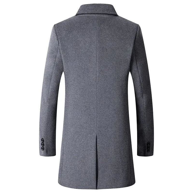 Manteau Long En Laine Pour Hommes Haut De Gamme Solide Décontracté Business Automne Et Hiver - Noir