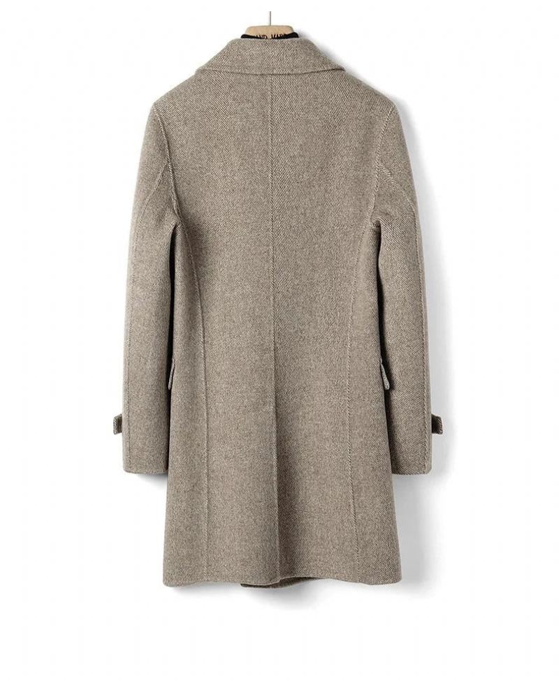 Manteau De Luxe En Laine Australienne Double Face Pour Hommes Doublure Amovible En Soie De Mûrier Épais À Capuche - Marron