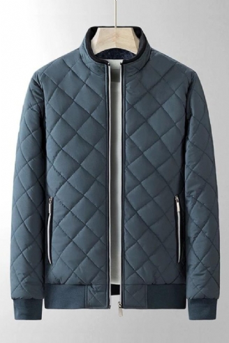 Manteau Polaire Mince Pour Hommes Veste À Col Avec Fermeture Éclair En Métal Matelassée Coupe-vent À Carreaux Diamant D'aviateur