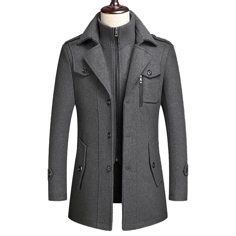 Manteaux D'hiver En Laine Pour Hommes Veste Mi-longue À Col Écharpe Manteau En Épais Et Chaud Rembourré En Coton Trench-coat - Noir