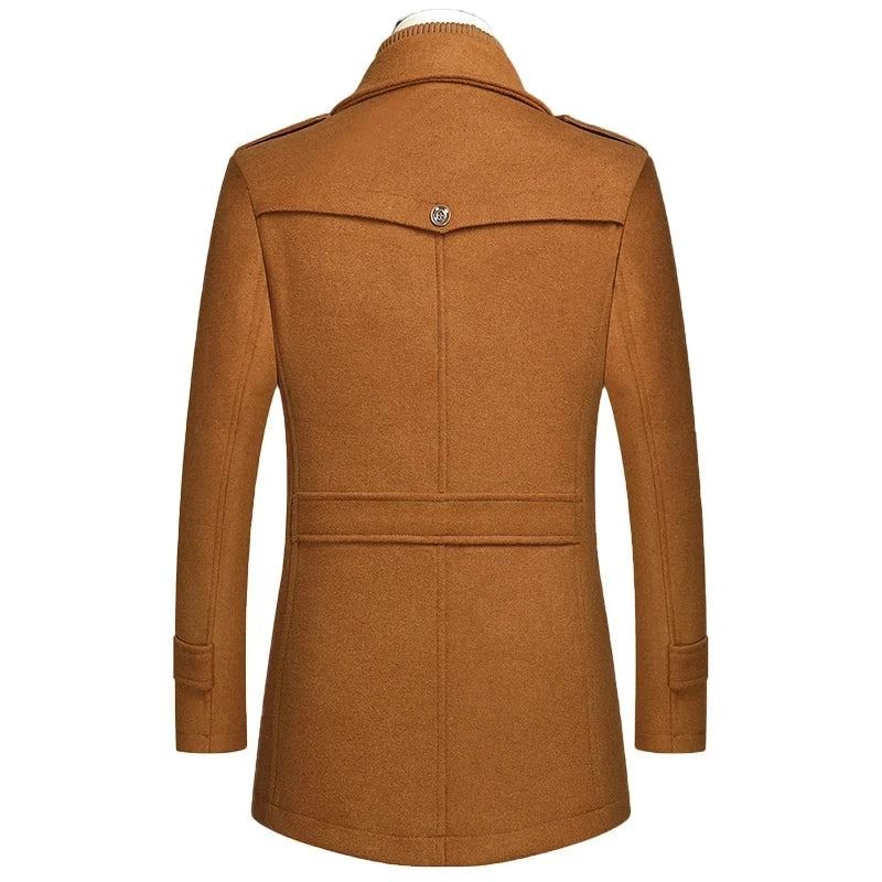 Manteaux D'hiver En Laine Pour Hommes Veste Mi-longue À Col Écharpe Manteau En Épais Et Chaud Rembourré En Coton Trench-coat - Noir