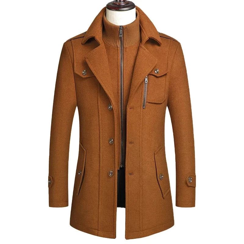 Manteaux D'hiver En Laine Pour Hommes Veste Mi-longue À Col Écharpe Manteau En Épais Et Chaud Rembourré En Coton Trench-coat - Noir