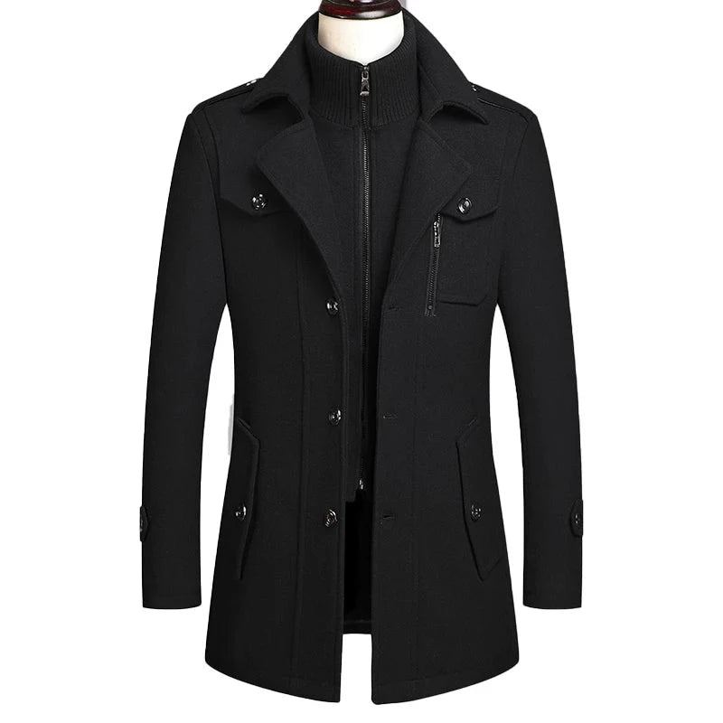 Manteaux D'hiver En Laine Pour Hommes Veste Mi-longue À Col Écharpe Manteau En Épais Et Chaud Rembourré En Coton Trench-coat - Noir