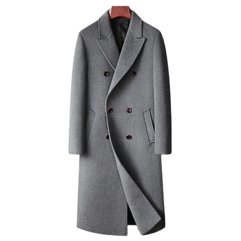 Manteaux En Mélange De Laine Pour Hommes Double Boutonnage Intelligent Et Décontracté Long Trench En Vêtements D'extérieur Automne Et Hiver - Noir