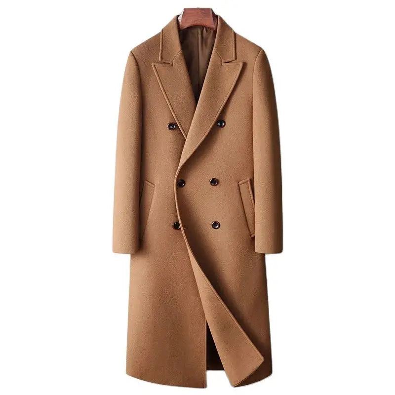 Manteaux En Mélange De Laine Pour Hommes Double Boutonnage Intelligent Et Décontracté Long Trench En Vêtements D'extérieur Automne Et Hiver - Noir