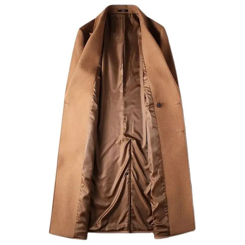 Manteaux En Mélange De Laine Pour Hommes Double Boutonnage Intelligent Et Décontracté Long Trench En Vêtements D'extérieur Automne Et Hiver - Noir