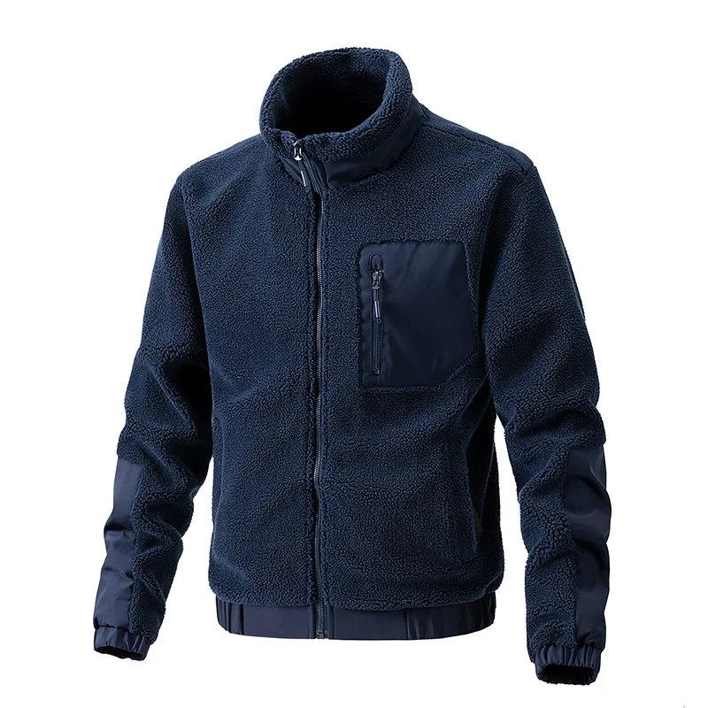 Manteaux En Polaire D'agneau Pour Hommes Vestes Chaudes Plus Épaisses À Col Montant Cardigan De Sport De Plein Air Décontracté Nouvelle Collection Automne Hiver - Noir