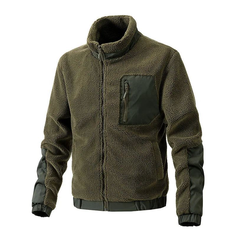 Manteaux En Polaire D'agneau Pour Hommes Vestes Chaudes Plus Épaisses À Col Montant Cardigan De Sport De Plein Air Décontracté Nouvelle Collection Automne Hiver - Noir