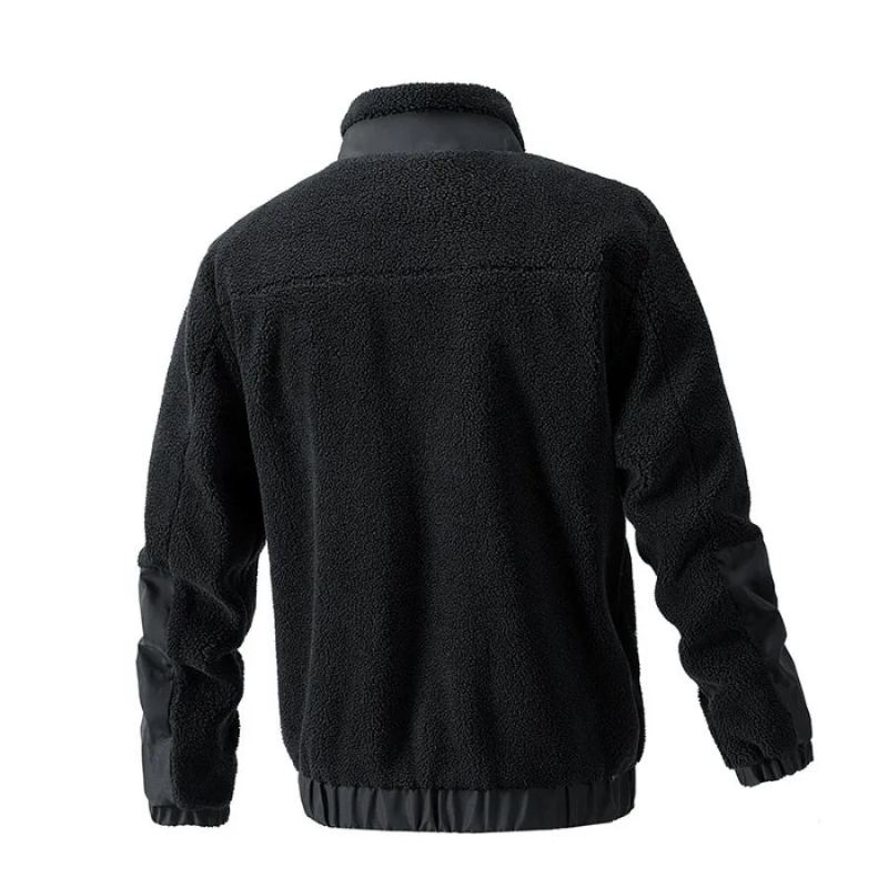 Manteaux En Polaire D'agneau Pour Hommes Vestes Chaudes Plus Épaisses À Col Montant Cardigan De Sport De Plein Air Décontracté Nouvelle Collection Automne Hiver - Noir