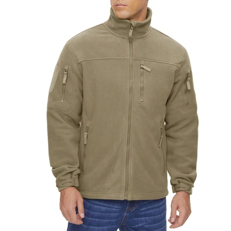 Manteaux De Travail Chauds D'hiver Pour Hommes Veste Polaire Tactique À Fermeture Éclair Complète Randonnée En Plein Air Formation De Sécurité De L'armée Avec Poche À - Beige