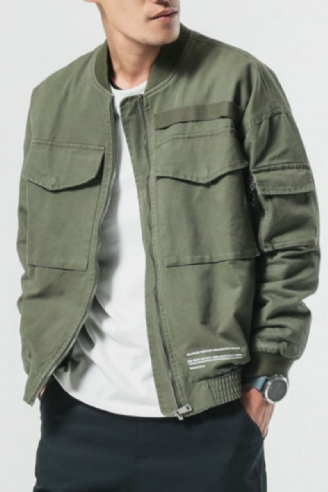 Nouveau Automne Veste Décontractée Homme Manteau Hommes Lavé Solide Coton Vêtements Armée Vert Bomber Vestes Mâle Cargo Manteaux Streetwear