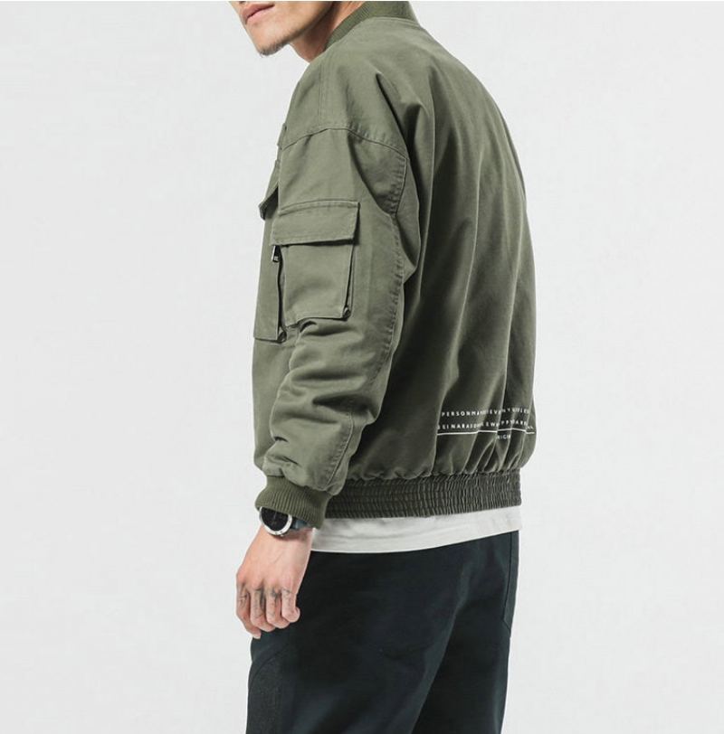 Nouveau Automne Veste Décontractée Homme Manteau Hommes Lavé Solide Coton Vêtements Armée Vert Bomber Vestes Mâle Cargo Manteaux Streetwear - Vert Armée