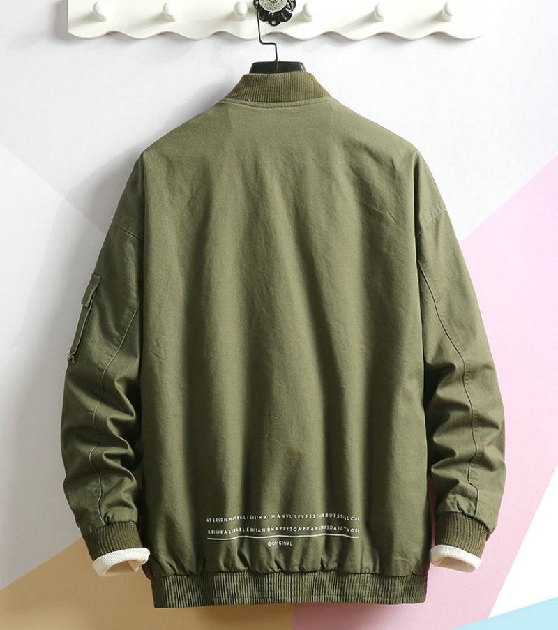 Nouveau Automne Veste Décontractée Homme Manteau Hommes Lavé Solide Coton Vêtements Armée Vert Bomber Vestes Mâle Cargo Manteaux Streetwear - Vert Armée