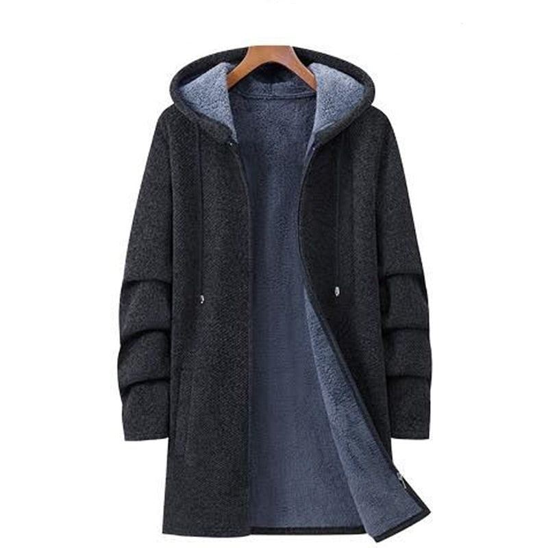 Parka D'hiver À Capuche Pour Homme Pardessus Épais Chaud Vêtements Doux Pull En Polaire - Noir