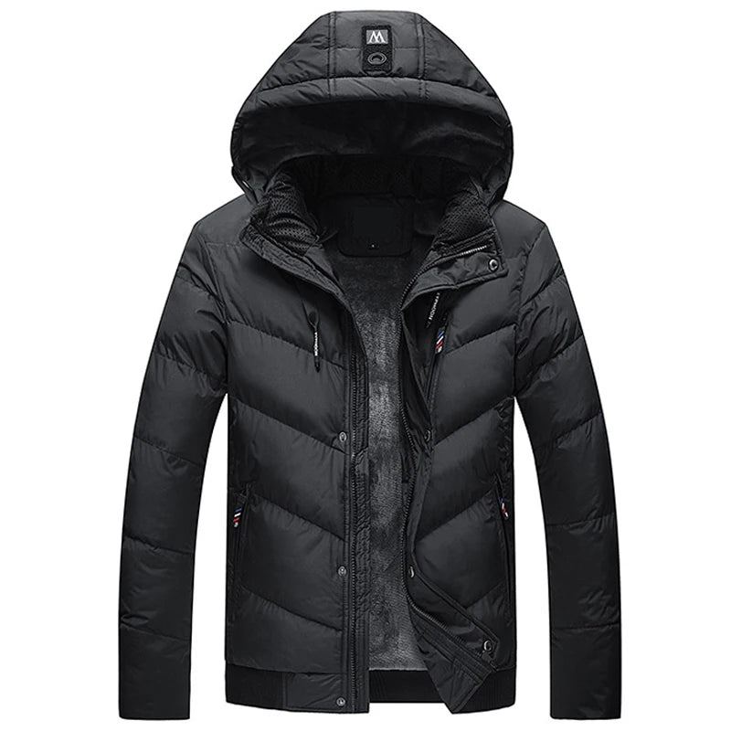 Parka D'hiver À Capuche Pour Hommes Veste Épaisse Et Chaude Manteaux Imperméables Doublure En Laine Vêtements D'extérieur - Noir