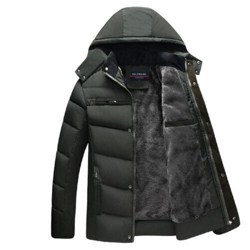 Parka D'hiver Épaisse Pour Hommes Manteau Chaud À Capuche Vêtements D'extérieur - Noir